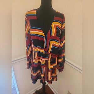 WOMAN'S ASHLEY STEWART LONG SLEEVE MULTICOLOR RETRO TUNIC TOP.SZ 14/16